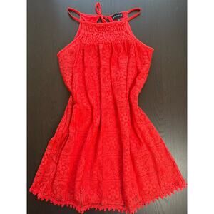 My Michelle Red Cotton Lace Flowy Boho Mini Swing Dress Size Small